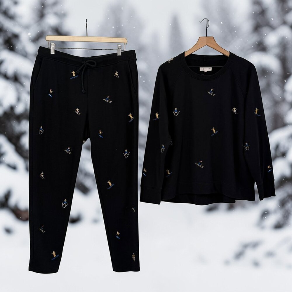 Lou & Grey Black Ski Sweatsuit Coordinated Set Size L